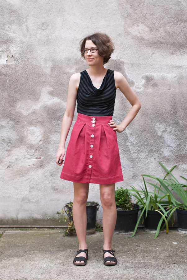 Red Denim Megan Nielsen Kelly Skirt: Front